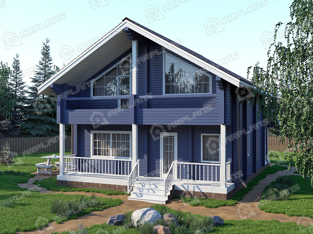 Фото 1 двухэтажного дома из бруса с мансардой, 4 спальнями, балконом и террасой. Общая площадь 200 кв м. Источник arplans.ru Проект ДС-034