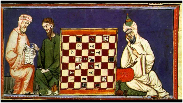 Арабы играют в шатрандж. Картина VI-VII века.