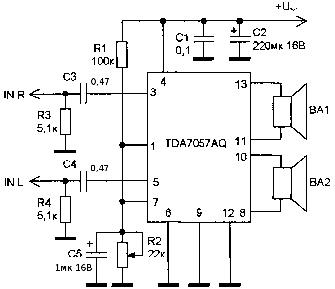 Tda7266m схема усилителя