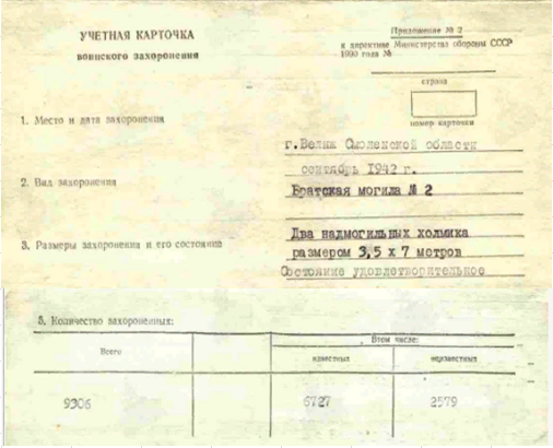 фрагмент учетной карточки 1992 годасайт Память народа