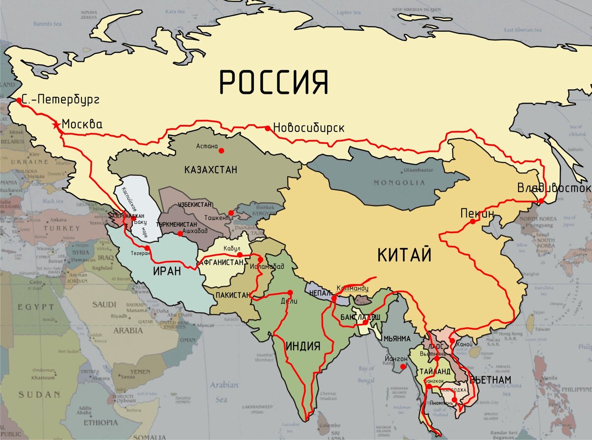 Карта россии и китая