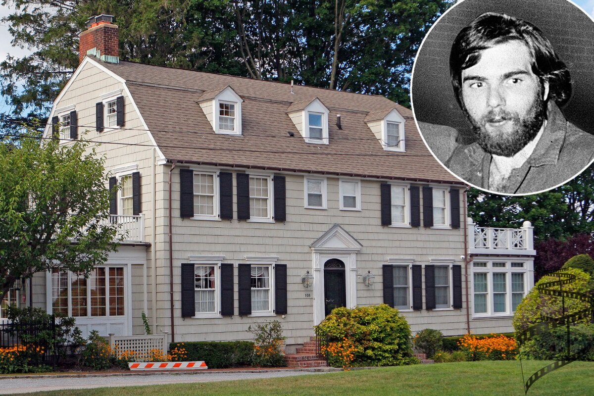 вид особняка сейчас и фото Рональда Дефео-мл. во время ареста (фото взято из свободного доступа сети Интернет)