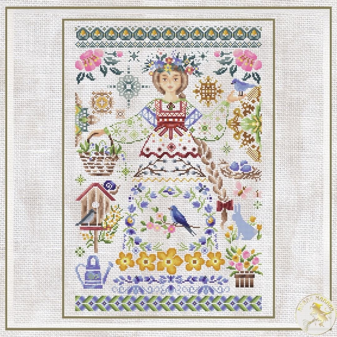 Размер 158х240 крестиков, размер на канве 14 каунта 29х44 см,
47 цветов ДМС, крест 