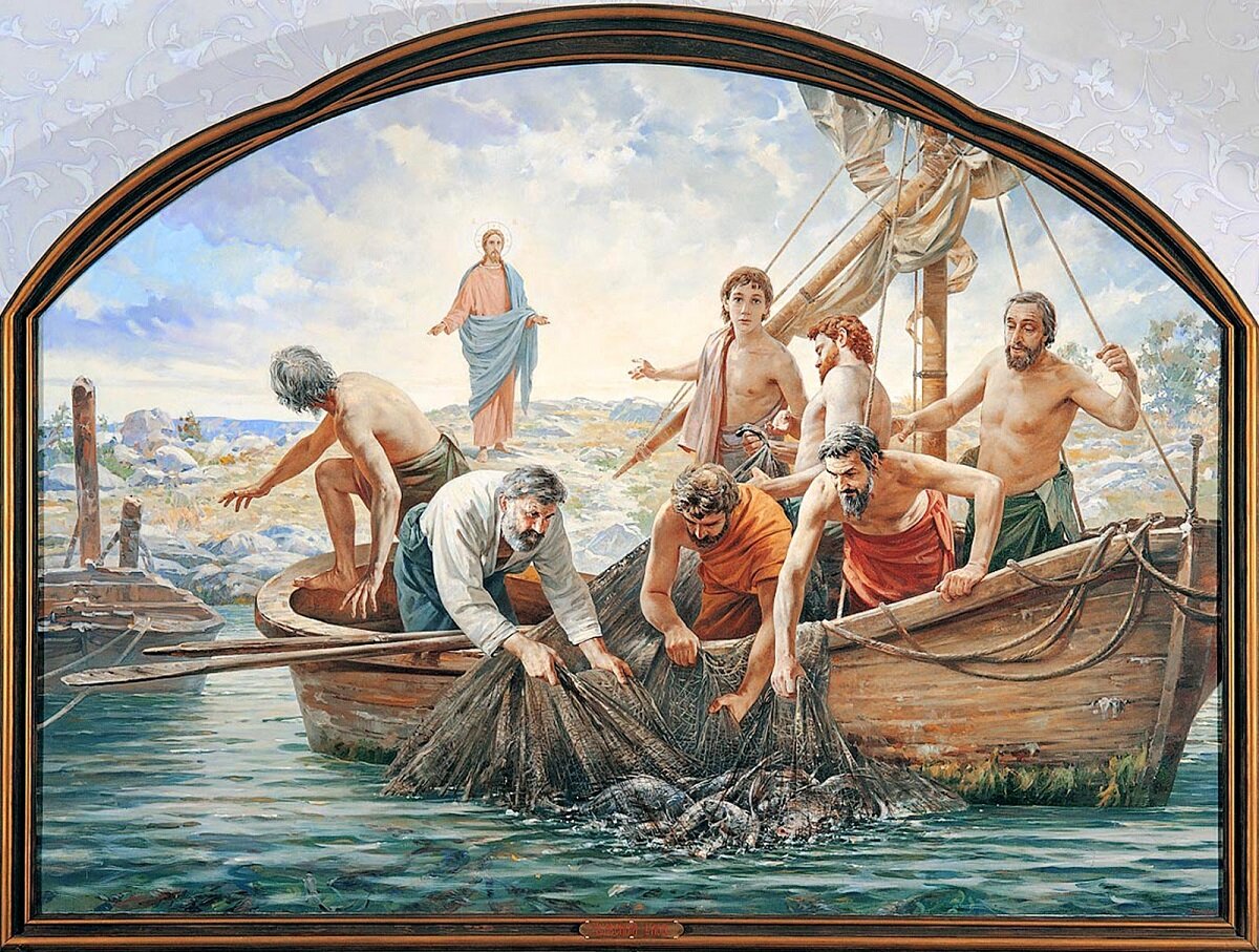 Однажды утром, на берегу Галилейского моря, Христос закончив наставлять собравшийся народ, обратился к рыбаку Петру и сказал ему: "Отплыви на глубину, и закиньте сети свои для лова" Лк.5:4.-2