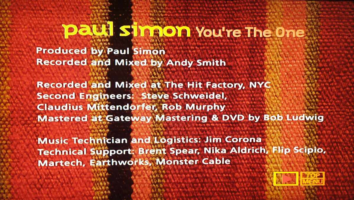 Paul Simon "You’re The One" DVD-Audio 5.1 - album credits