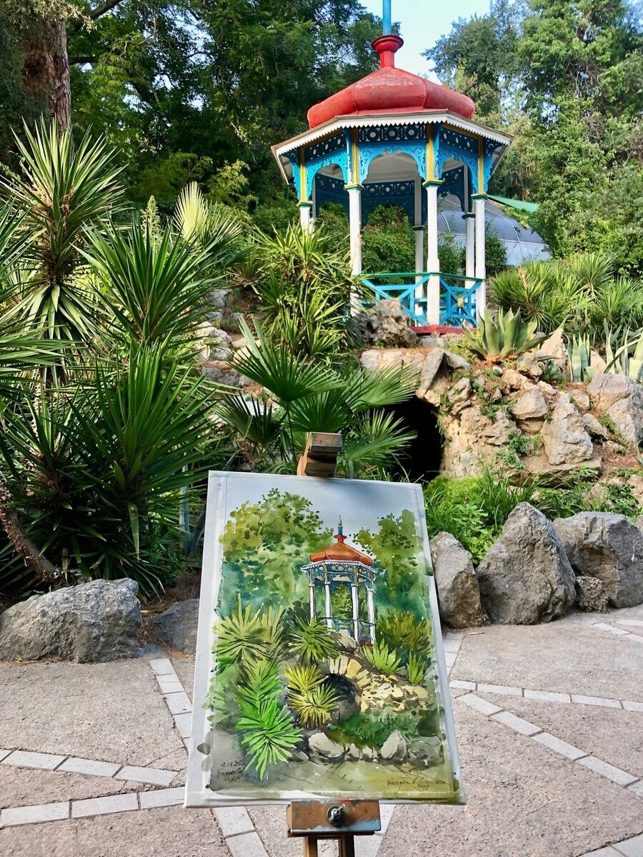     Знаменитая беседка. Рисунок художника Алисы Бадусовой. Фото: Никитский ботанический сад (НБС-ННЦ РАН)/VK