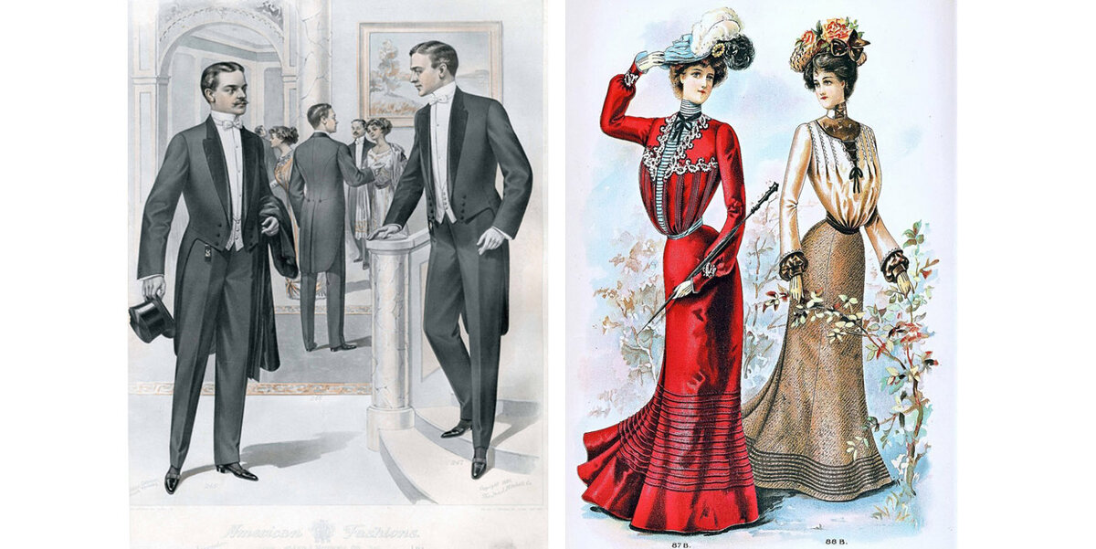 Пример женского и мужского костюма начала 20-ого века