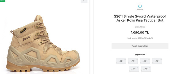 А вот и цена пары ботинок на сайте производителя. Фото © askerimalzeme.net