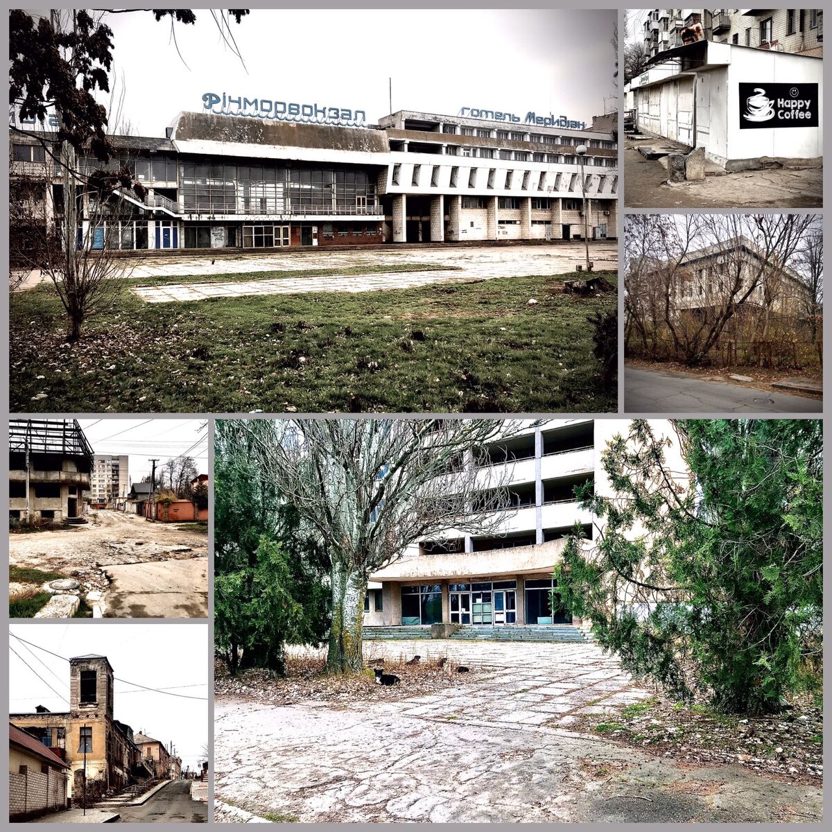 Война 2022? Нет уж. Март 2020 года - фото мои. Здание речного вокзала; торговые ряды у жд вокзала; недостроенное ещё при союзе здание телецентра в центре и окрестности улицы Суворова; одна из проходных судоремонтного завода. 