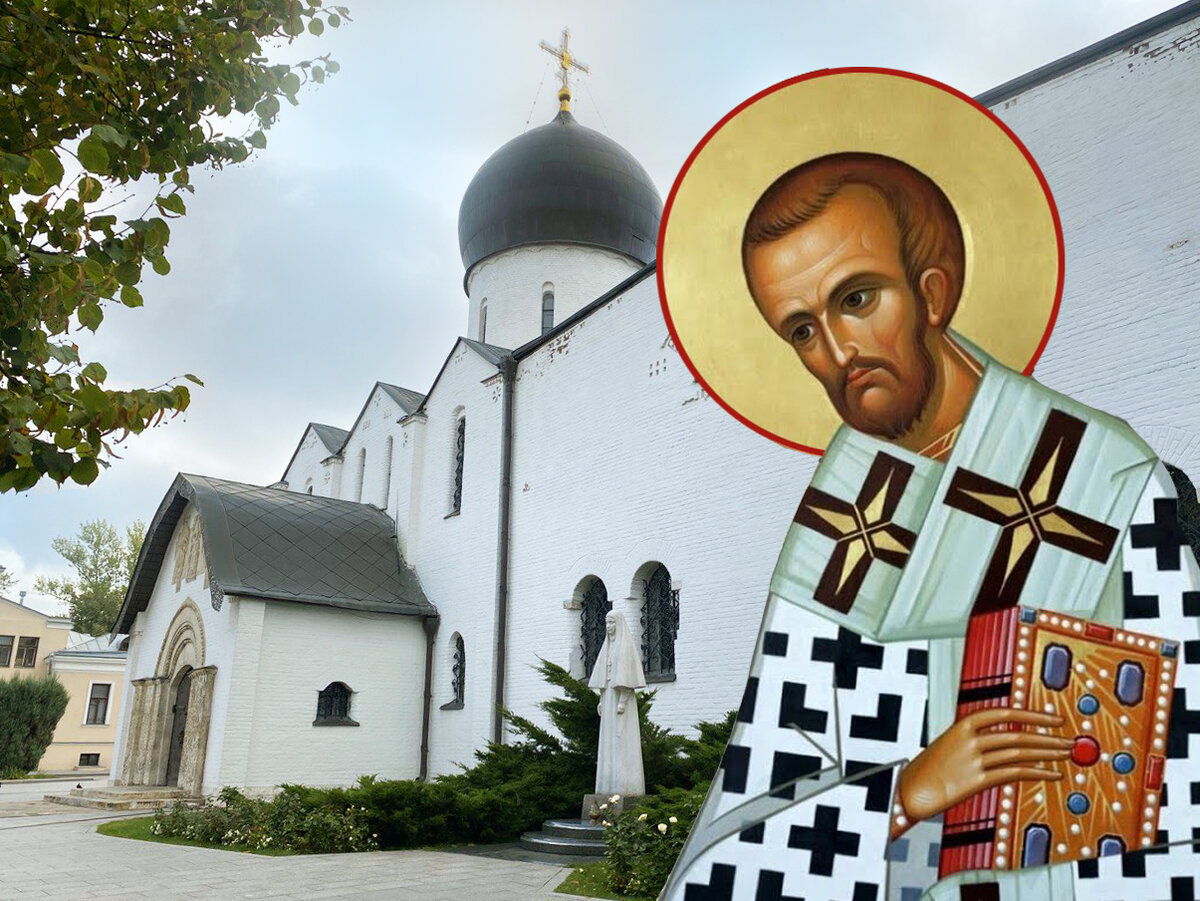 Коллаж: Покроский храм Марфо-Мариинской обители, святитель Иоанн Златоуст