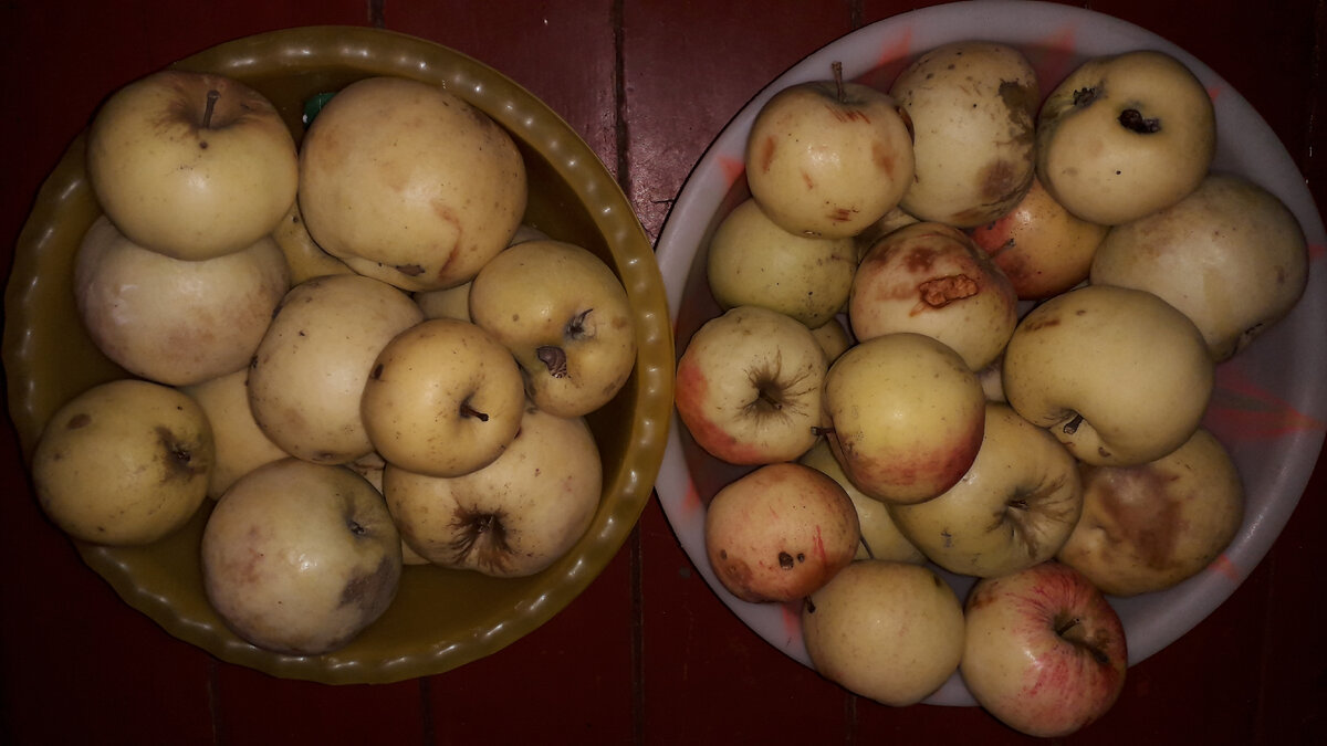 2 тарелки яблок