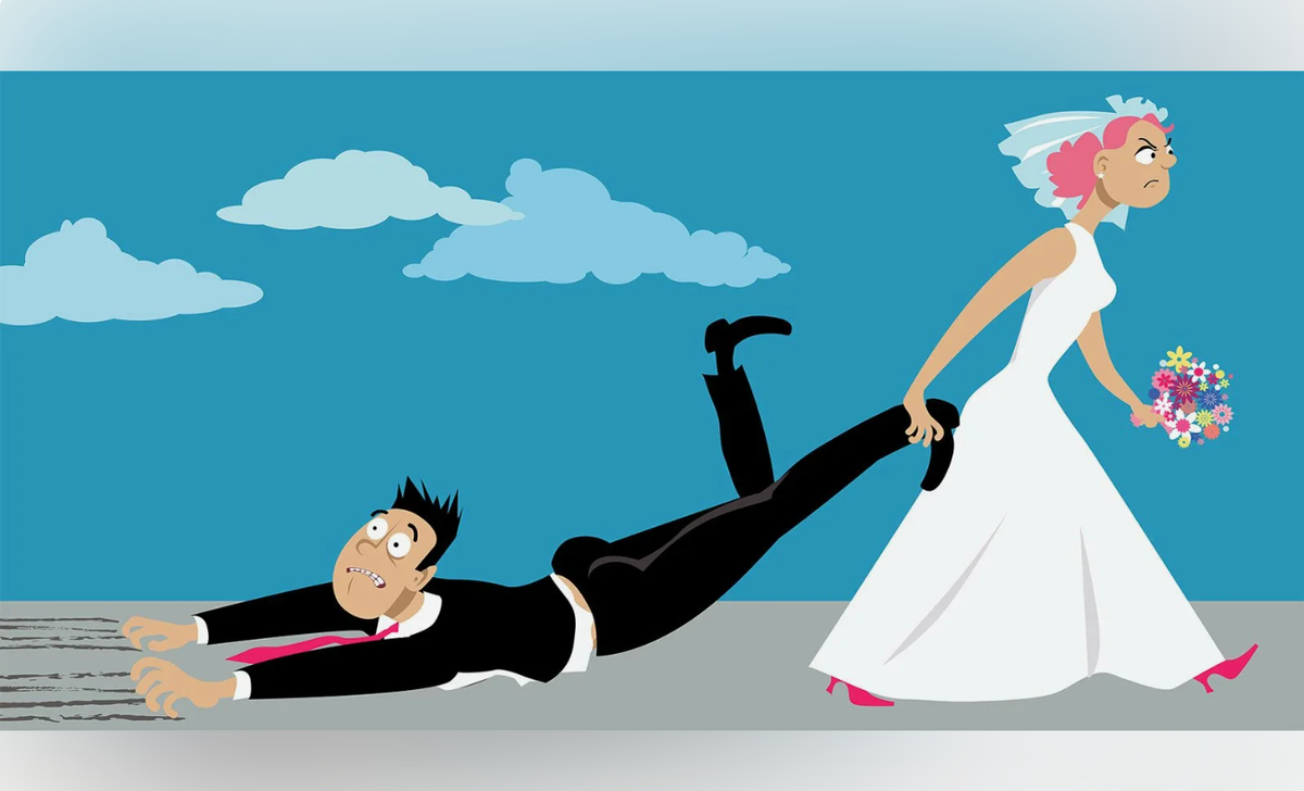 женщина хочет замуж. жених несет невесту на руках. как друзья зазара женили. шутки про замужество. юмористическая карикатура.
