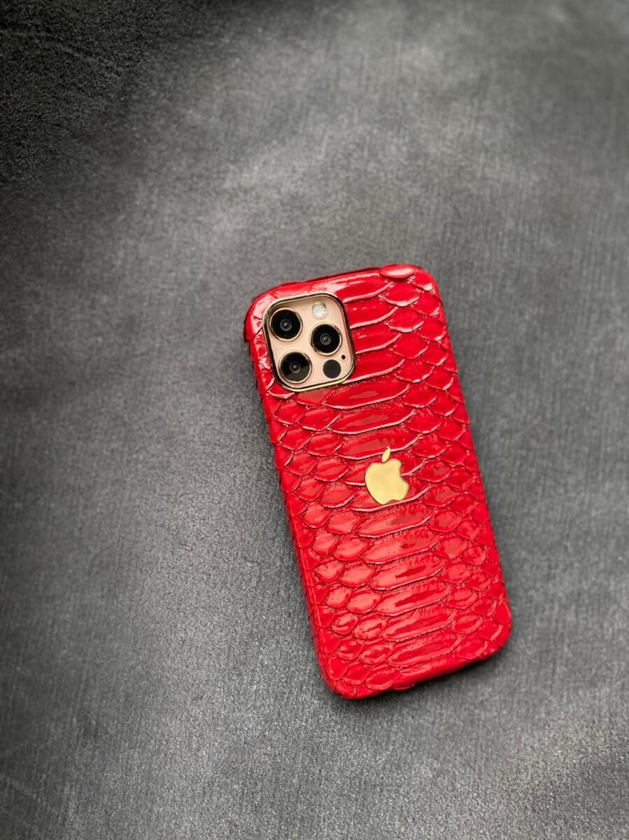 Красный кожаный чехол из питона с логотипом Apple Mobcase 1432