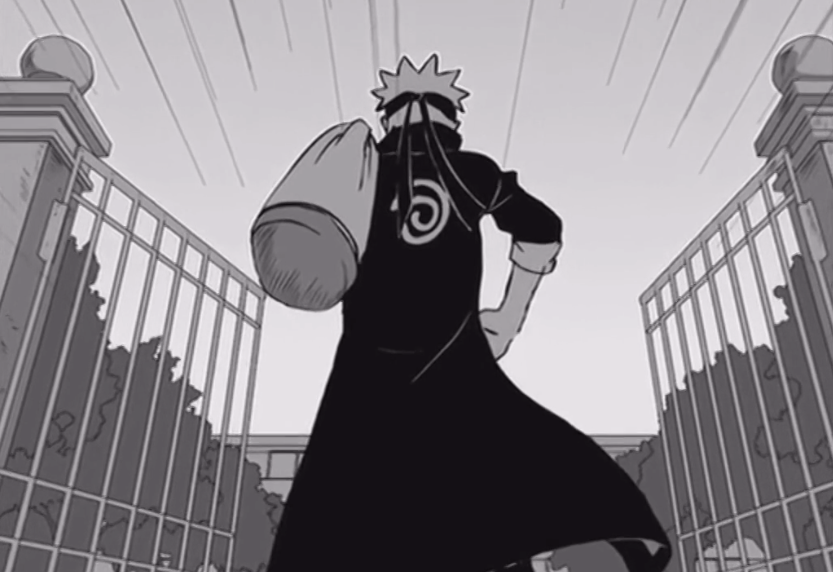 В эпизоде Наруто носит повязку и плащ с эмблемой клана, и это выглядит настолько круто, можно было бы добавить эту снарягу в оригинальные серии.