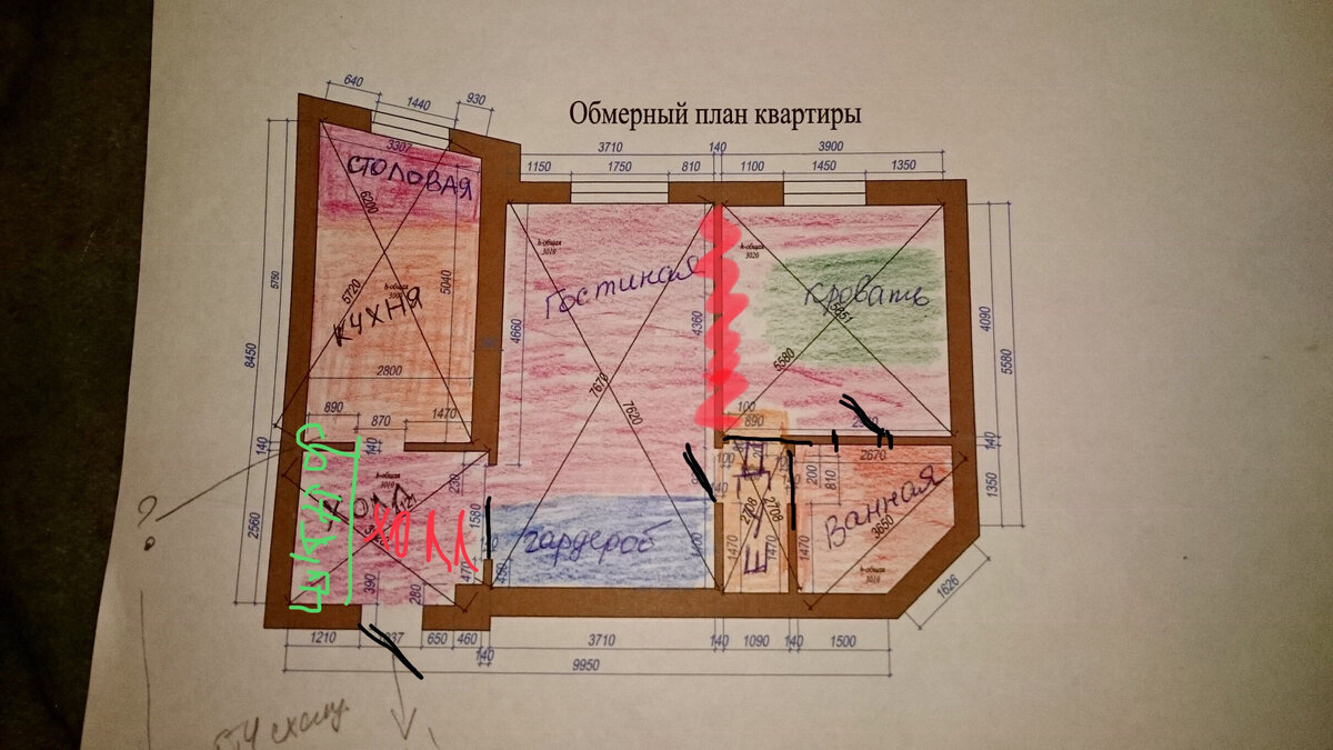 Напремер, один из проектов. Начало процесса - определение  зон в квартире)