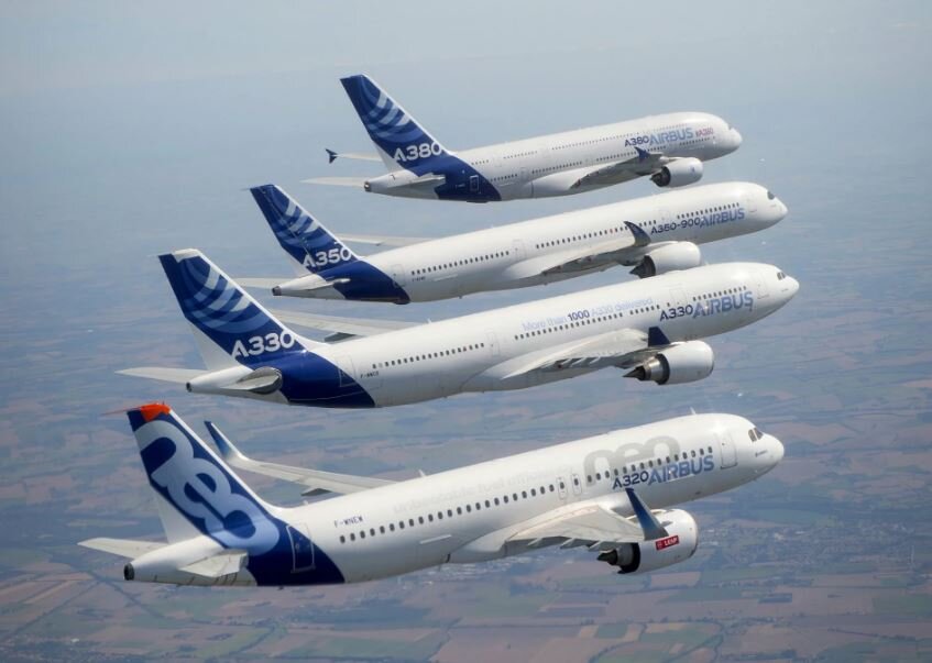 Самолёты Airbus – мультинациональная компания (Франция, Германия, Англия, Испания) (иллюстрация из открытых источников)