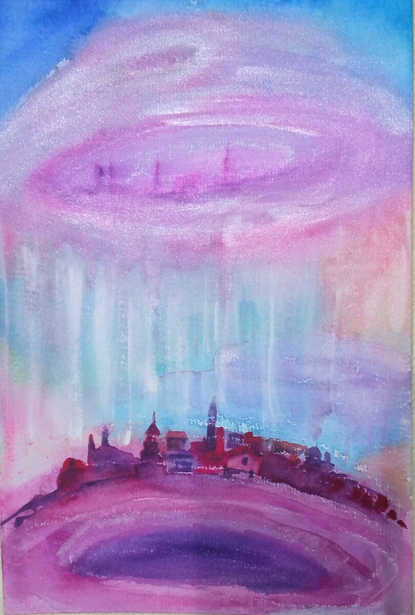 Гуашь./порой мы видим то,чего в помине нет,от этого грустим плодя  в душе печали,а надо верить,жить и пламенно любить и видеть то ,с чего свой путь начали..🌊✨💫☀️