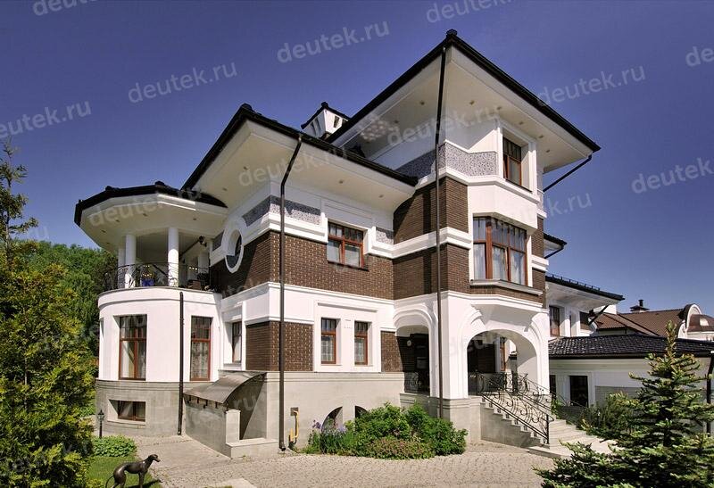 Проект особняка в стиле барокко из пеноблоков с цокольным этажом и двухместным гаражом, площадью 1014 м2 - AG-3