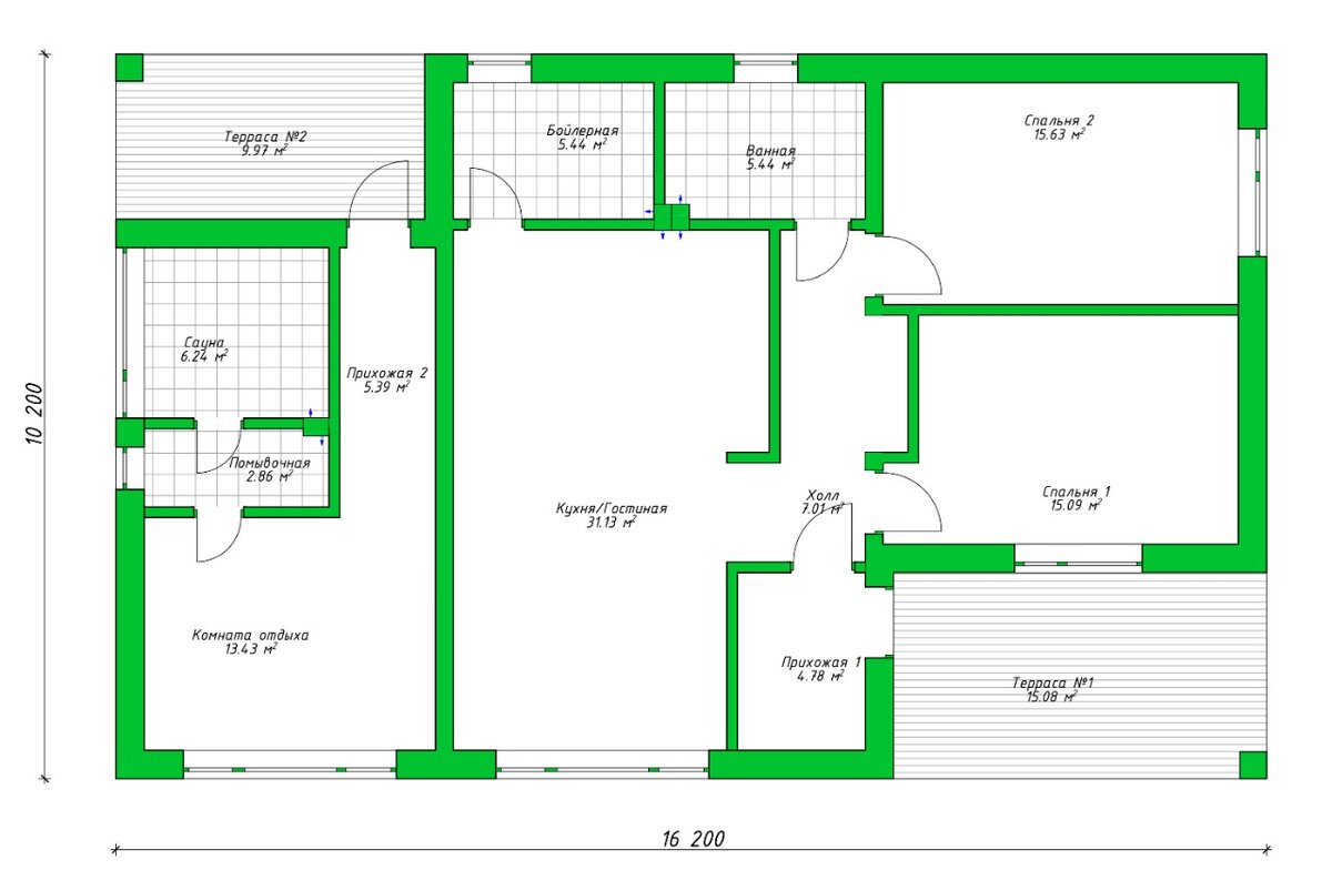 План этажа одноэтажного дома по проекту №12-165