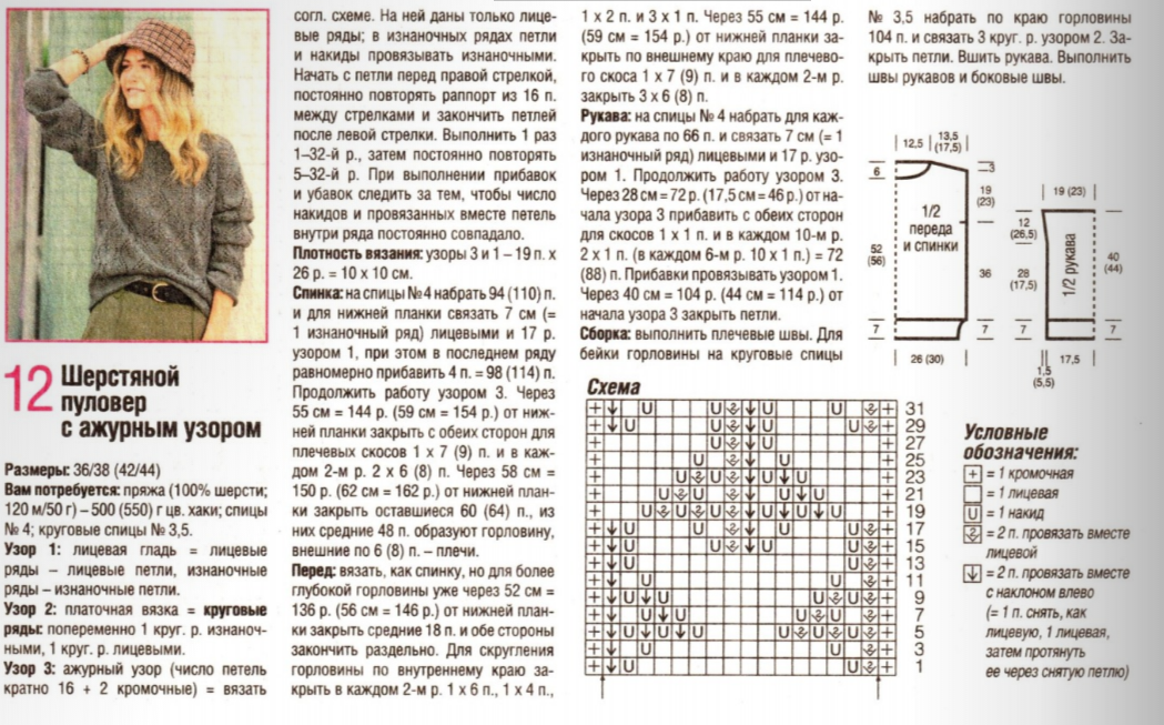 Схемы и описания к ВЯЗАНЫМ пуловерам из журнала САБРИНА