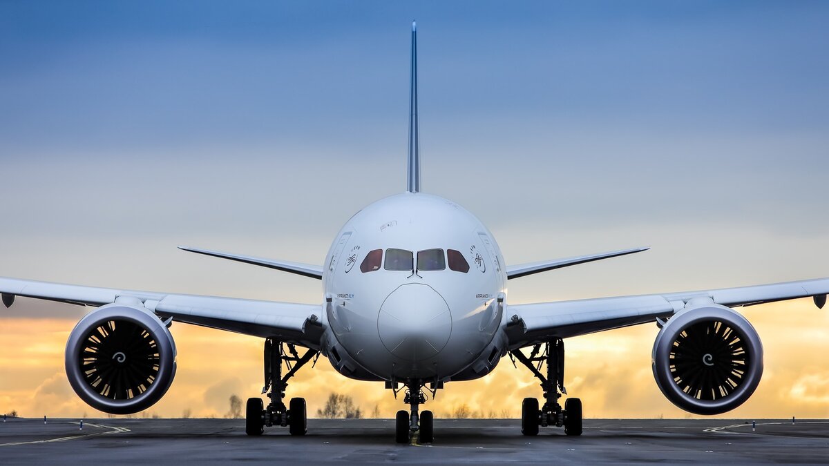 Boeing 787-9 Dreamliner. Классическое размещение авиадвигателей на пилонах под крыльями самолета. Взято из открытых источников