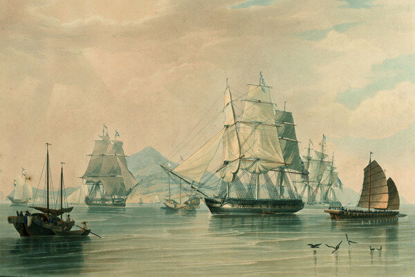  Опиумные корабли европейцев, британский рисунок 1824 года