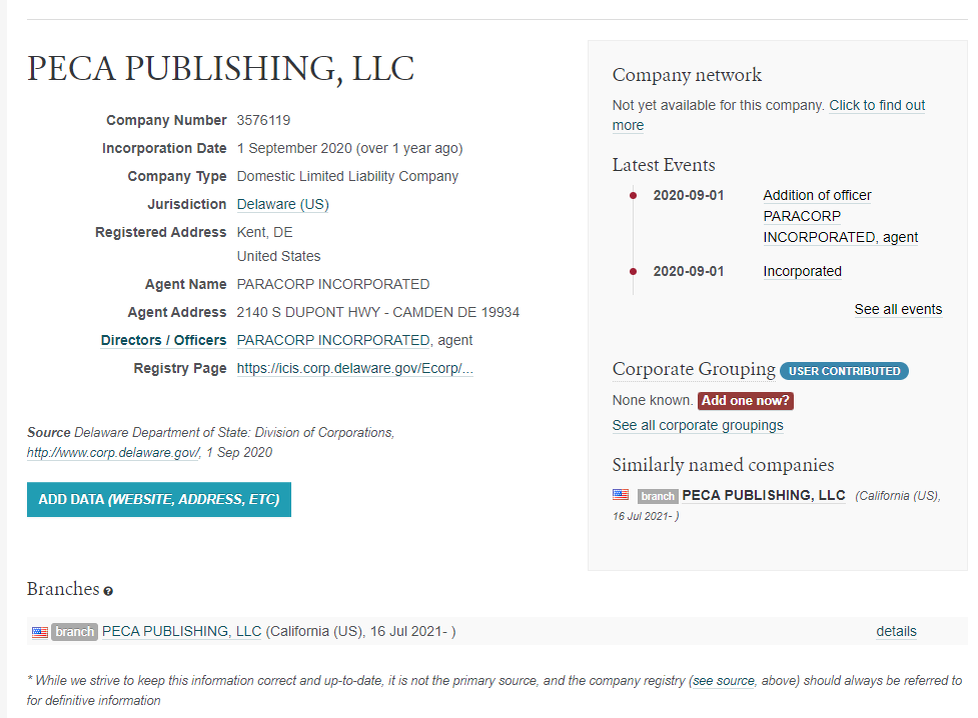 Регистрация 1 сентября 2020 года уже известным нам Паракорпом с того самого поля в Камдене, штат Делавэр (Кент)