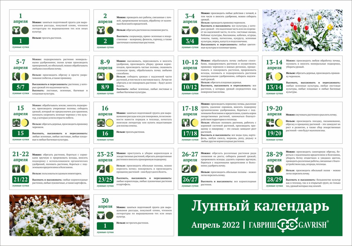 Календарь огородника на апрель 2023
