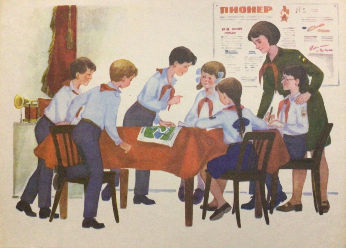 Советская открытка «Дети делают стенгазету»