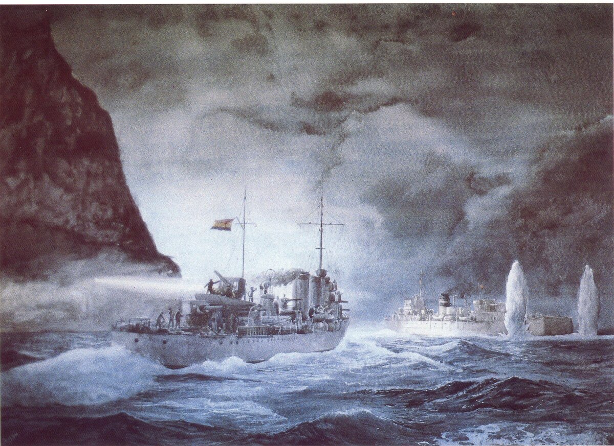 Бой ”Vulcano” с эсминцем “José Luis Diez” (Museo Naval, Madrid)