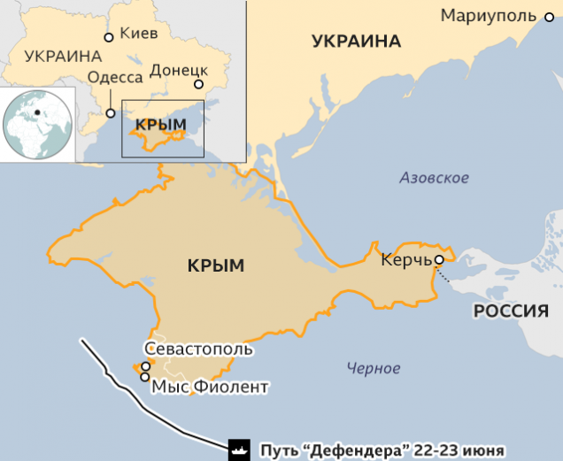 Траектория пути британского эсминца Defender в Черном море6