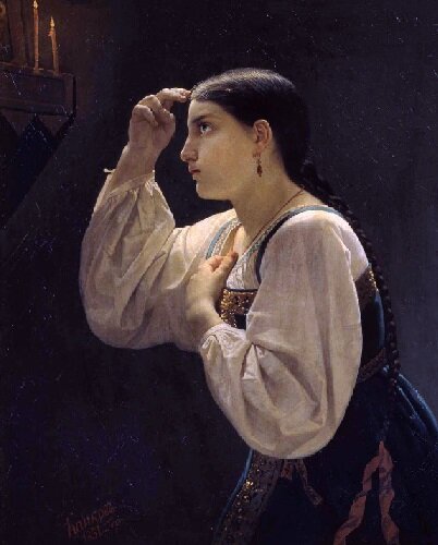 Картина: "Молящаяся девушка" Капков Яков Федорович. Материалы: холст, масло. 1851 г.