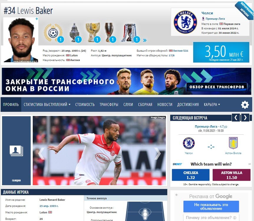 Профиль Бэйкера. Скрин из трансфермаркта
