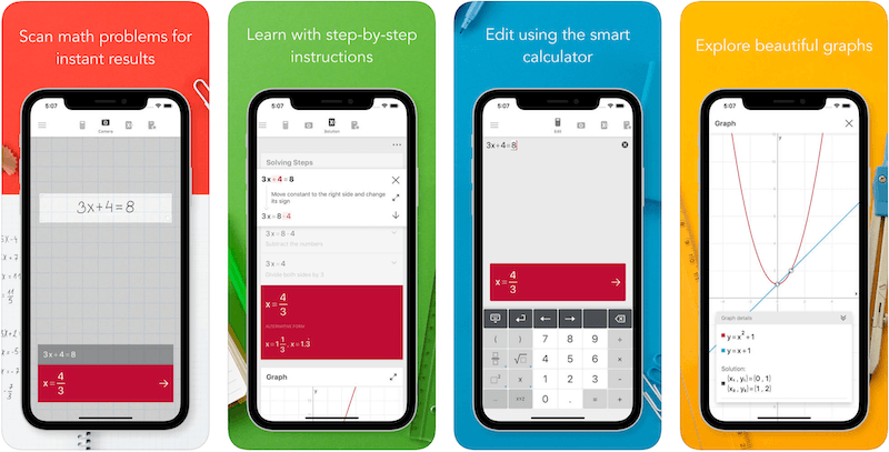 Photomath — мобильное приложение, описанное как «камера-калькулятор», использующее камеру телефона для распознания математических уравнений и отображения пошагового решения на экране. Приложение бесплатно доступно на Android и iOS.