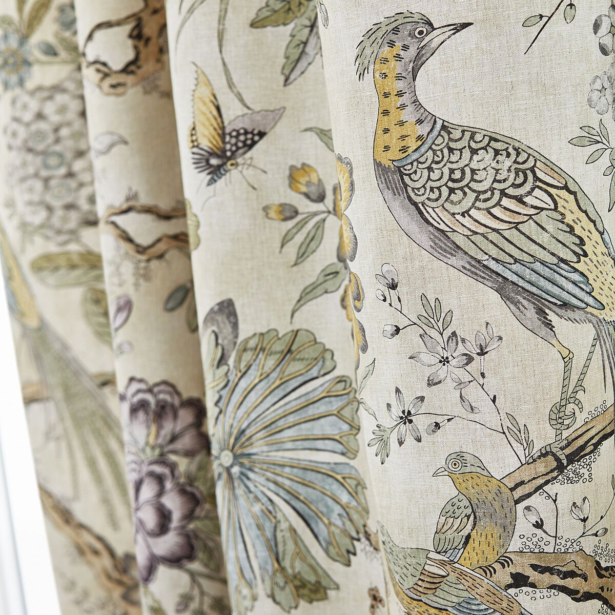 Ткань для штор с птичками лен Anna French Англия