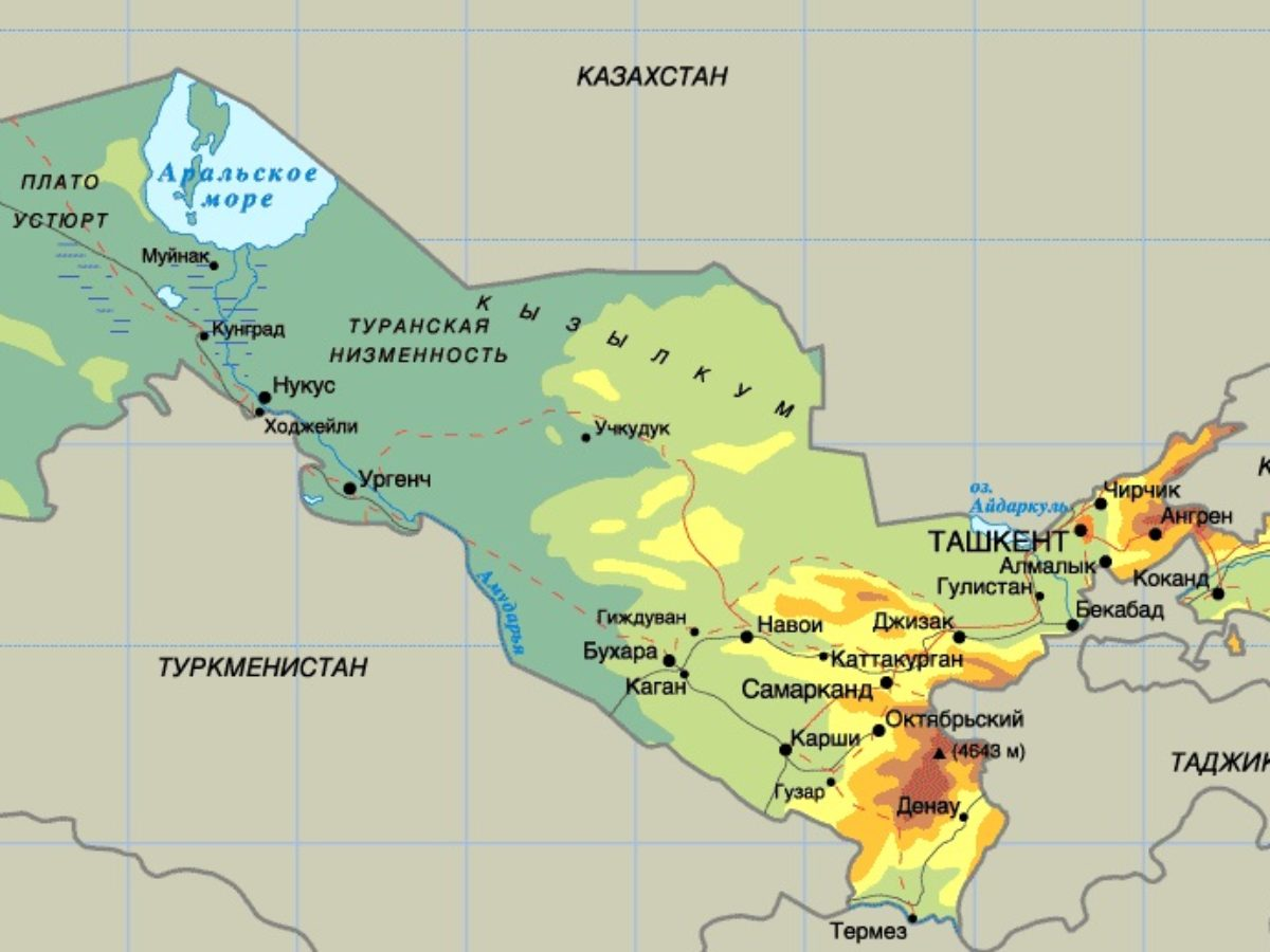 Можно узбекистан граница. Физическая карта Узбекистана. Границы Узбекистана на карте.