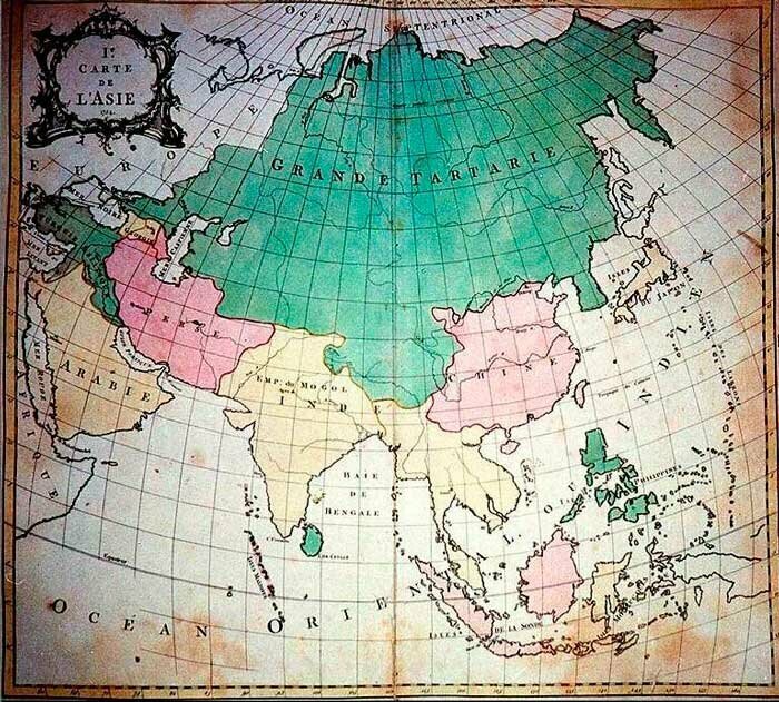 Карта Азии 1772 года, составленная Гийомом Делилем и Тобиасом Конрадом Лоттером (раскрашенная гравюра). Хранится в отделе картографии Государственного исторического музея Москва