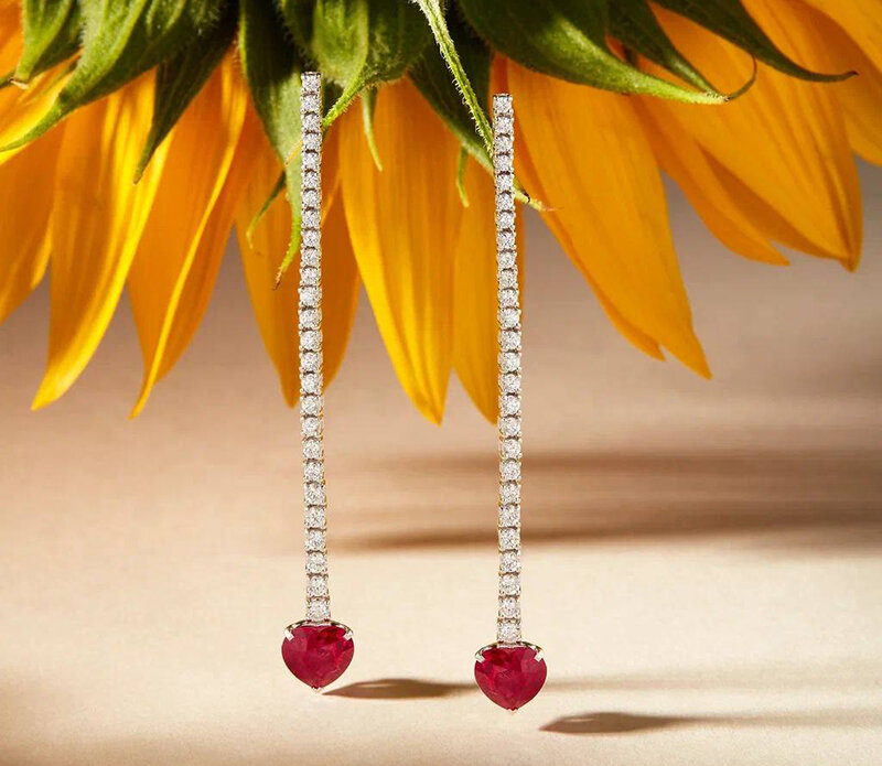 Серьги Mercury Color из белого золота с бриллиантами и рубинами 