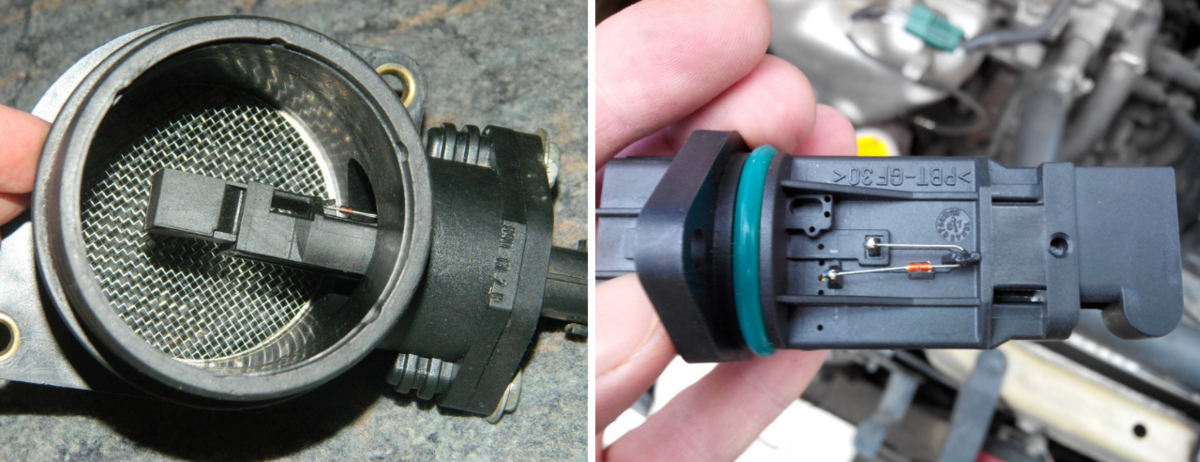 Сравнение датчиков с нитями (слева) и с кремниевым кристаллом (справа).