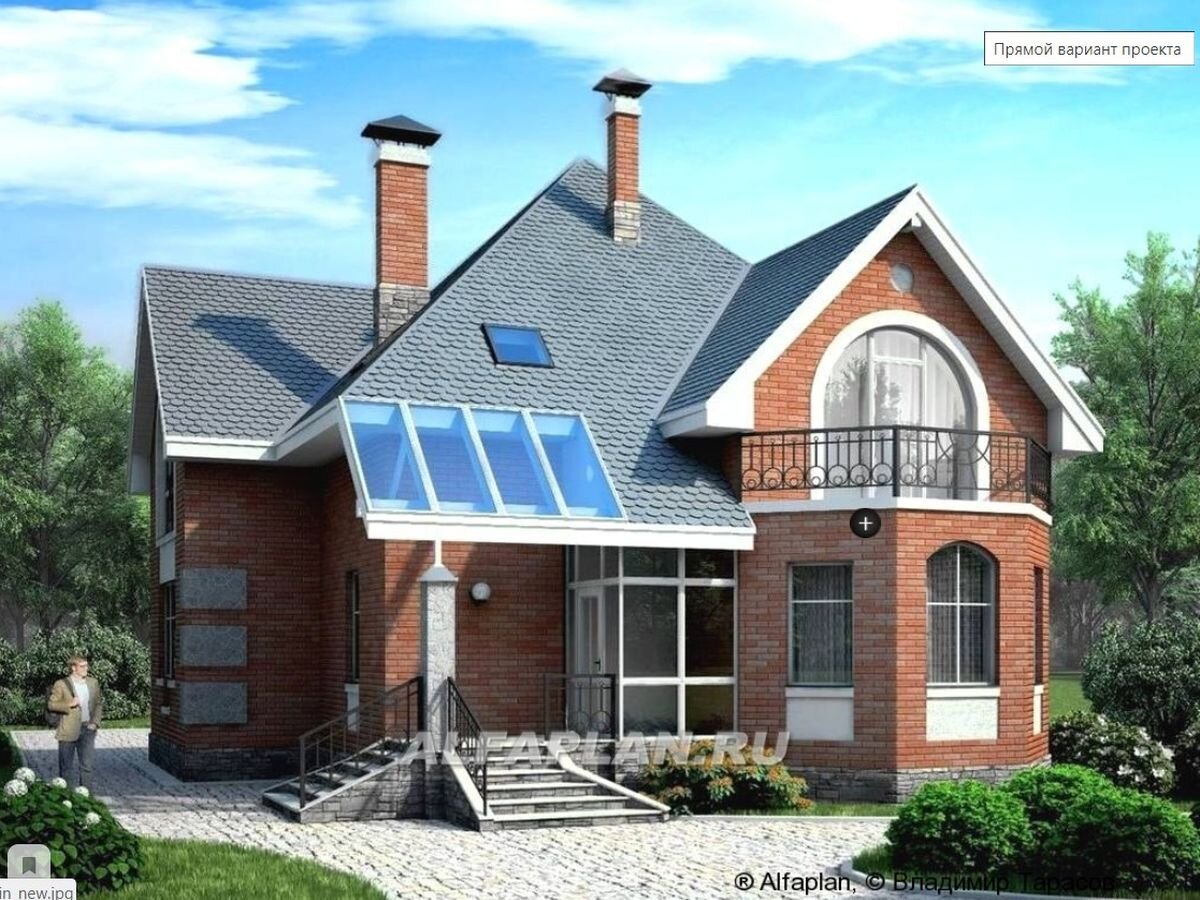 НА СЛАЙД ШОУ 3 фото: Фасады дома по проекту "Романтика " 65а носят романтический характер, создают ощущение спокойствия и надежности. Облицовка выполнена из кирпича, с рустовкой по углам дома, участки рядом с окнами выделены контрастной белой штукатуркой. Интересно решение входной группы с колонной с отделкой искусственным камнем, остекленным тамбуром и стеклянной кровлей над крыльцом.