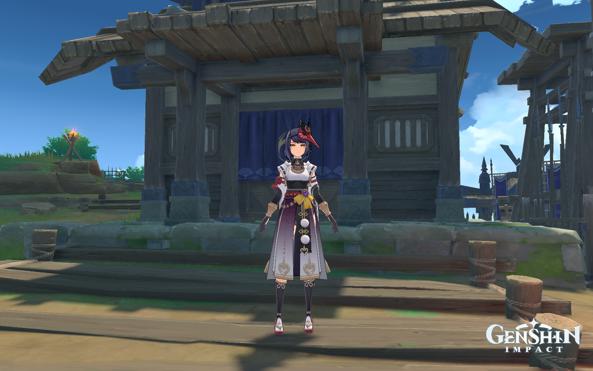 Кудзё Сара. генерал армии сёгуната, принадлежит к расе тэнгу, Глаз Бога - электро, оружие - лук, специализация - физ/электро дд, регион Инадзума, локация - лагерь Кудзё.