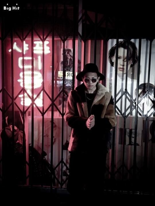 BTS. RM in a fur coat