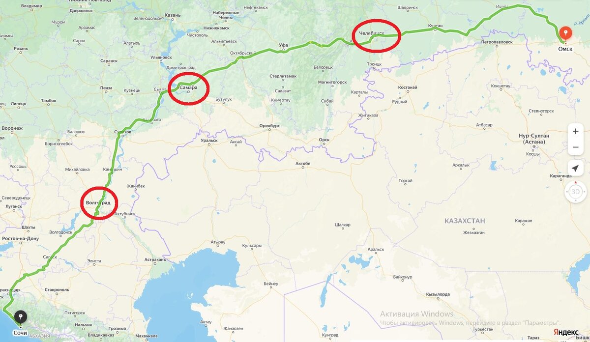 Таким образом я примерно поделил свой маршрут, обозначив красными овалами города, в которых планировал заночевать.