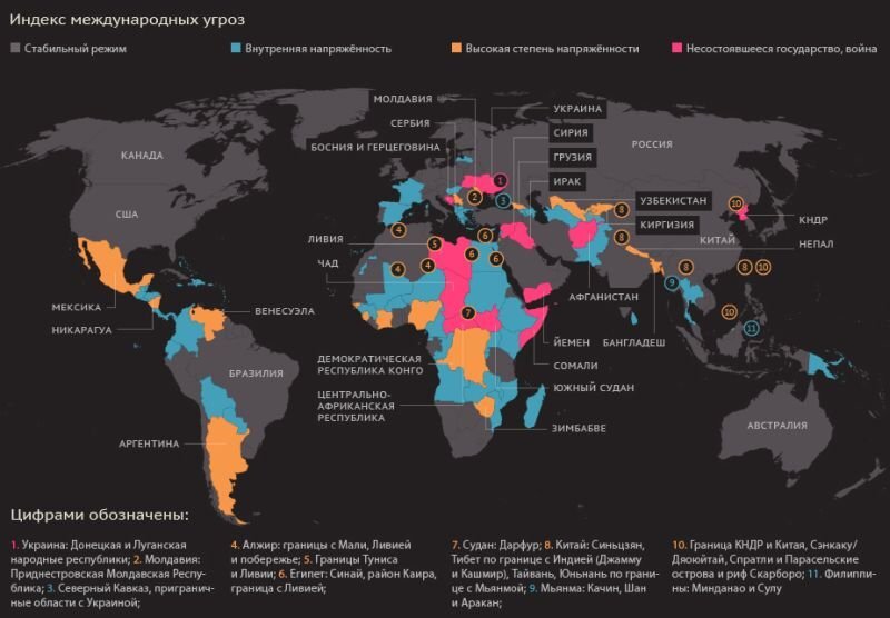 Индекс международных угроз – горячие точки мира. Источник: lenta.ru.
