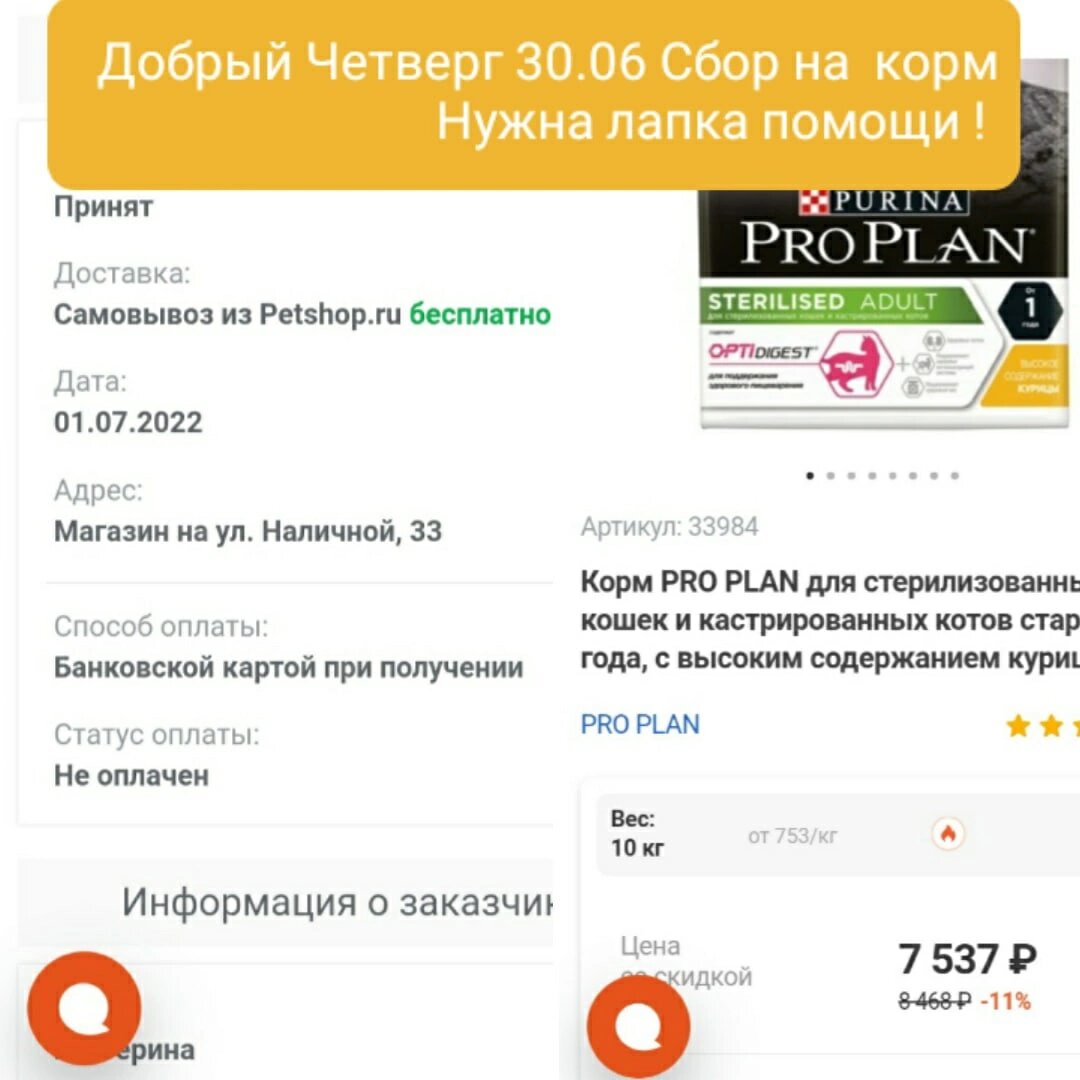 © ВСЕ ОТТЕНКИ КОШАЧЬЕГО. Оформили заказ, требуется помощь в оплате корма! 