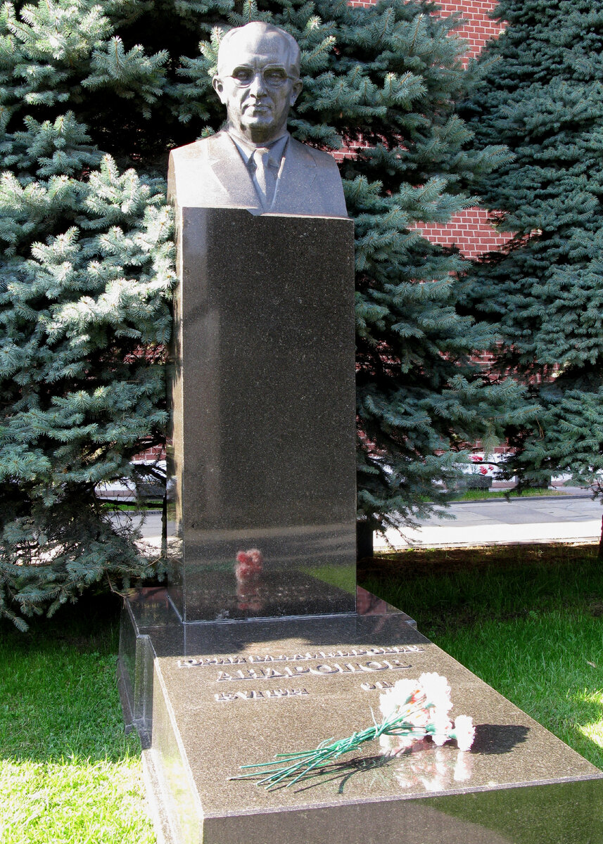 Андропов Юрий.
С 1954 по 1957 годы – чрезвычайный и полномочный посол СССР в Венгерской Народной Республике. С 1967 г. -  председатель КГБ. После смерти Брежнева в ноябре 1982 г. стал генеральным секретарем ЦК КПСС.
Некрополь у Кремлевской стены.