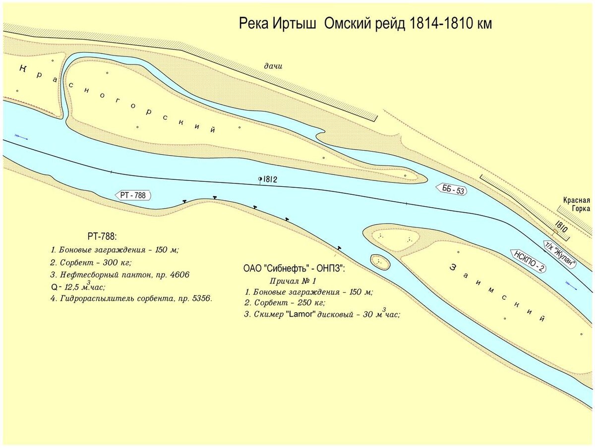Карта глубин реки Иртыш в районе Омска