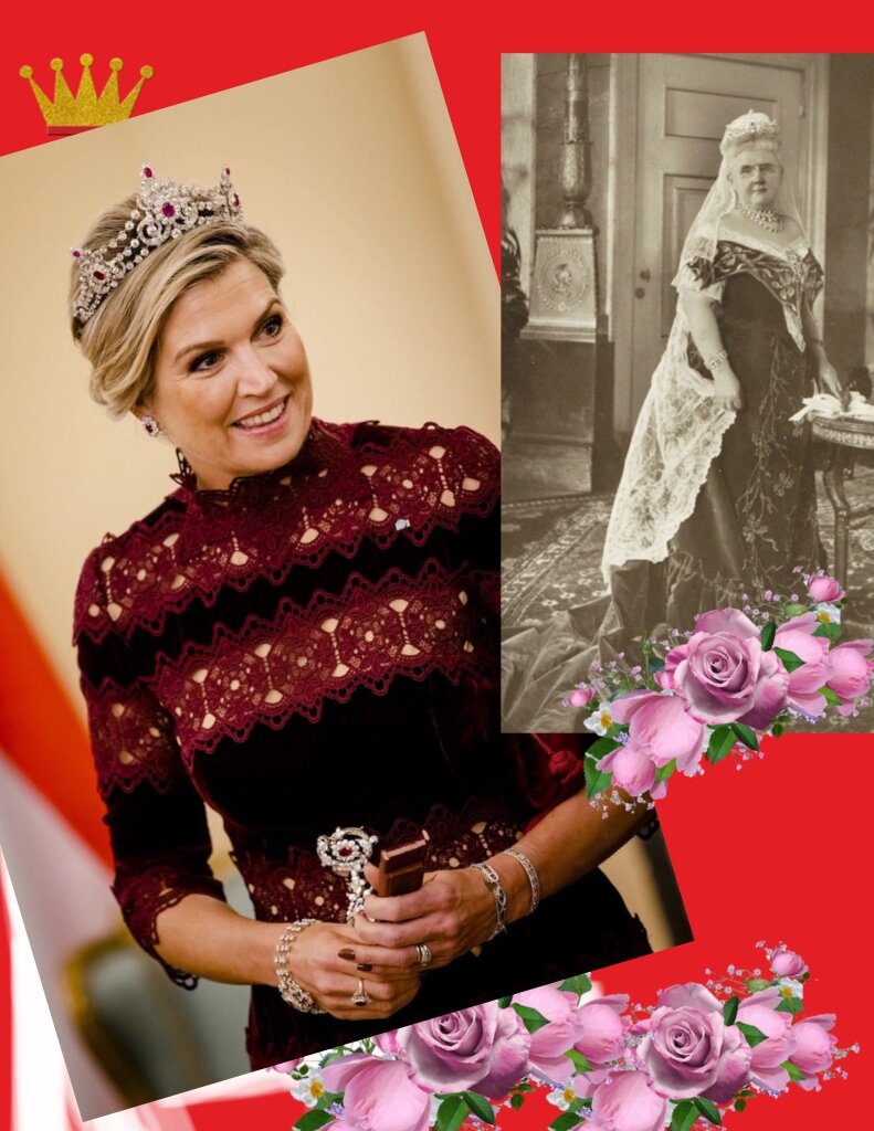 королева Эмма и королева Максима в той самой рубиновой парюре 