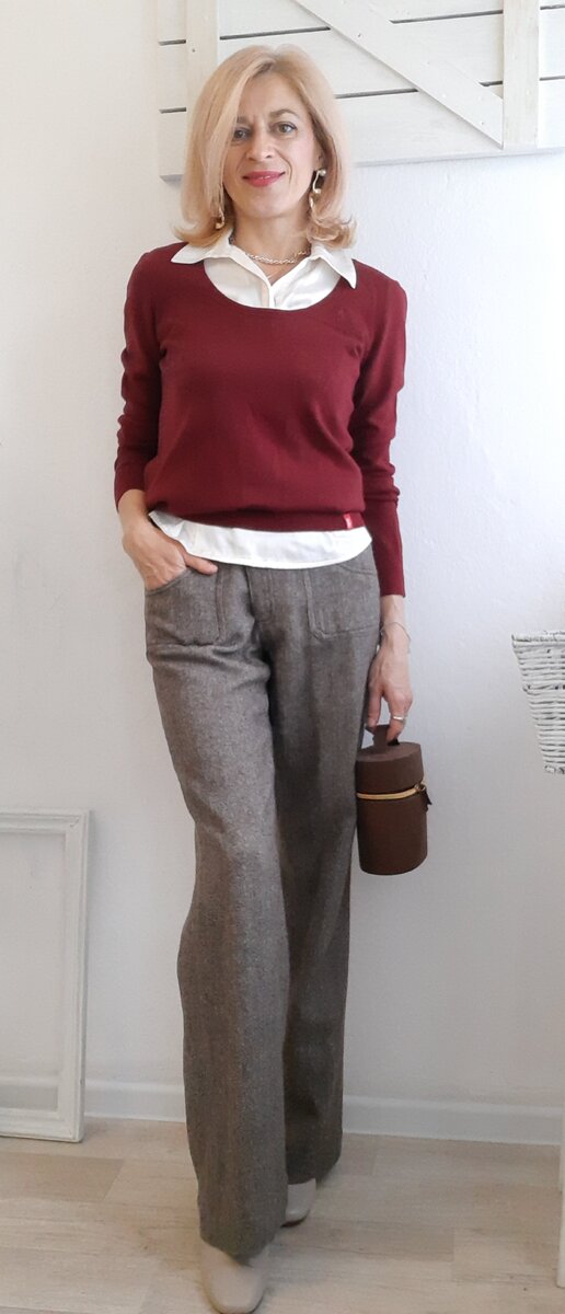 Джемпер, блузка и брюки из секонд-хэнда.