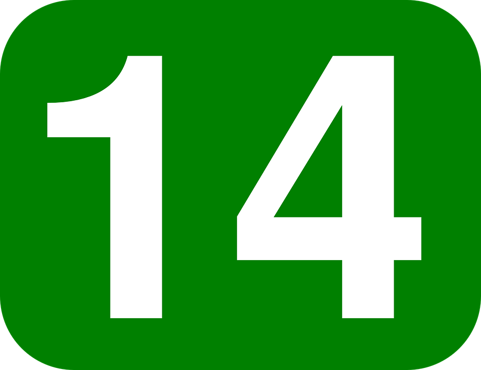 Число 14. Цифра 14. Цифра 14 зеленая. Цифра 14 на зелёном фоне. Цифра 14 для детей.